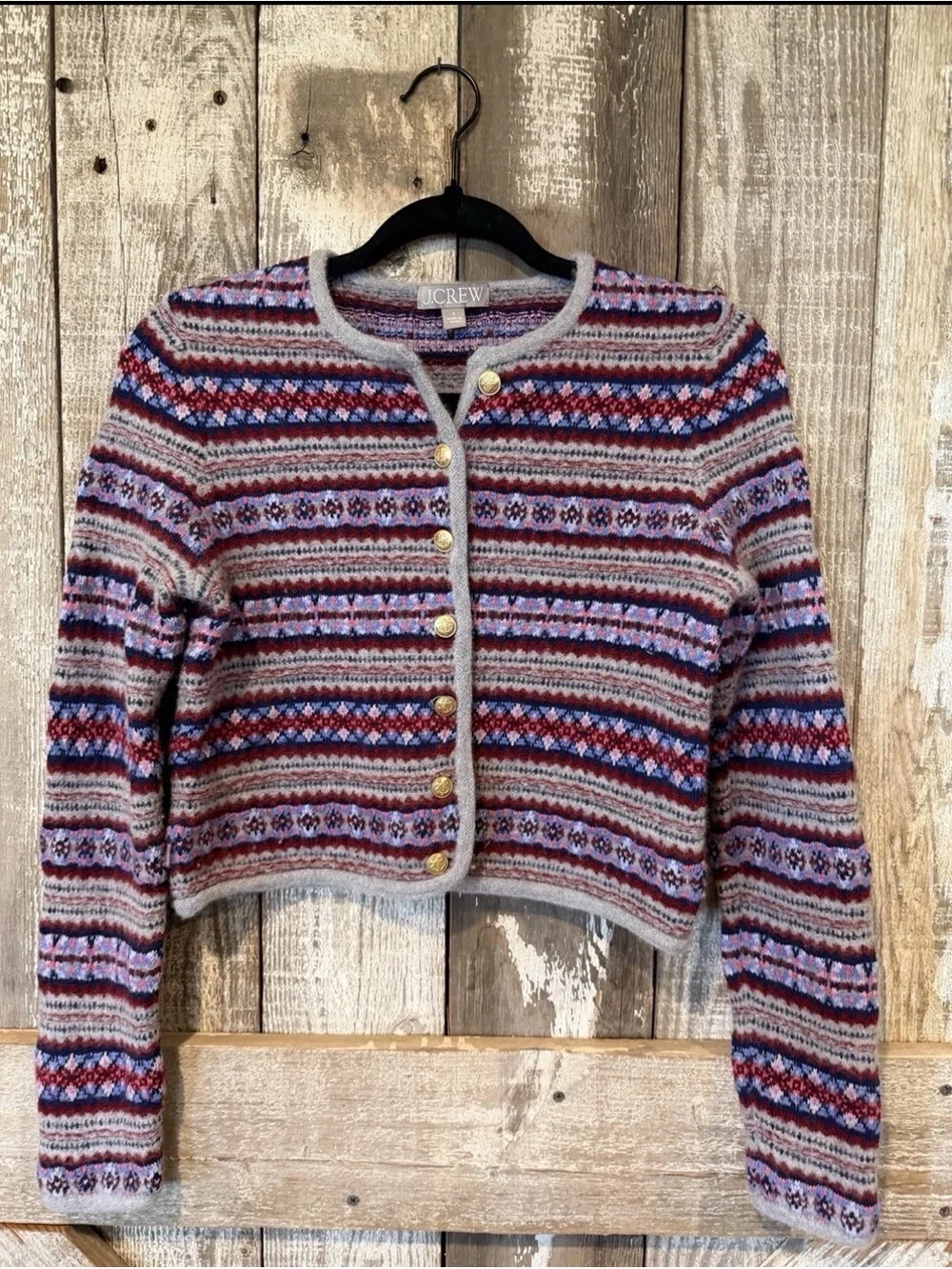 J. Crew Multicolor Fair Isle Cardigan - Red, Purple, Blue